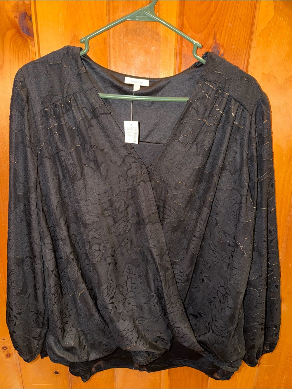 Maurices Black Textured Surplice Blouse